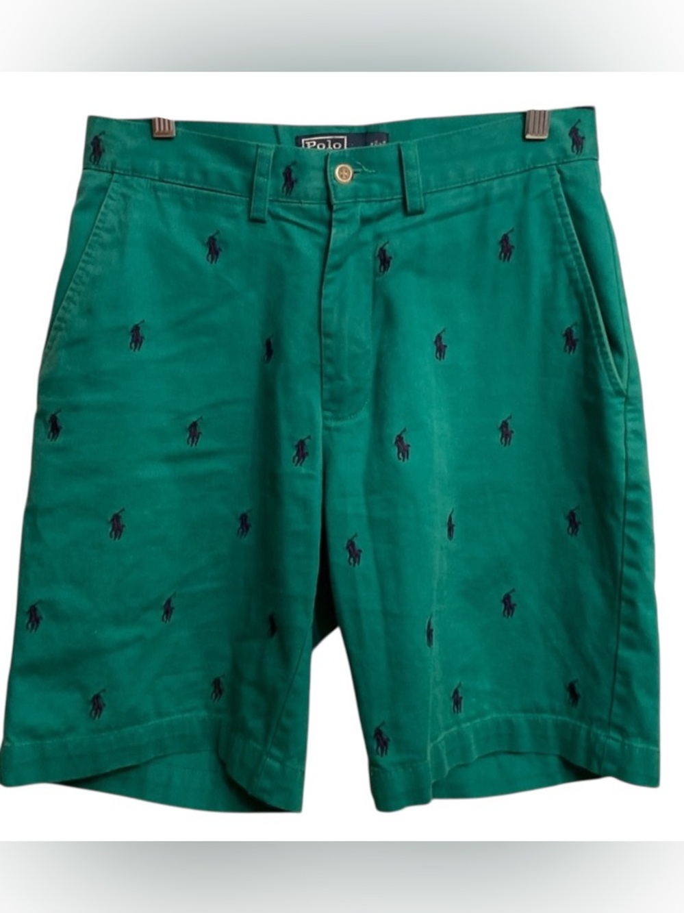 Vintage men’s Polo Ralph Lauren Prospect Chino Shorts Green All Over Pony Size29